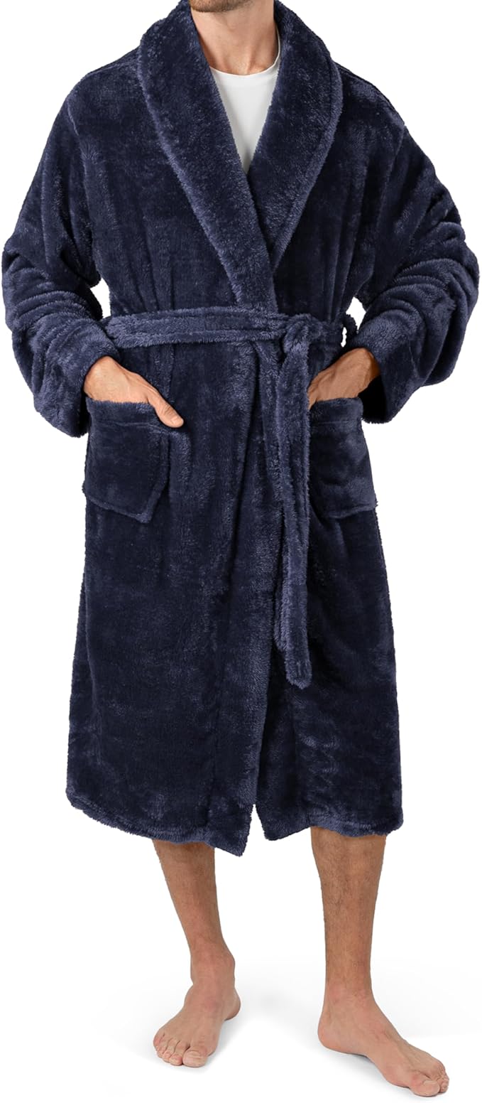 PAVILIA Mens Soft Robe, Plush Fluffy Fleece Bathrobe Men, Long Sherpa Shaggy Spa Robe