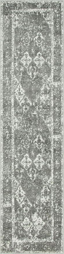 Unique Loom Rosso Collection Vintage, Traditional, Bohemian, Geometric, Distressed, Southwestern Area Rug (2' 7 x 10' 0 Runner, Gray/Ivory)