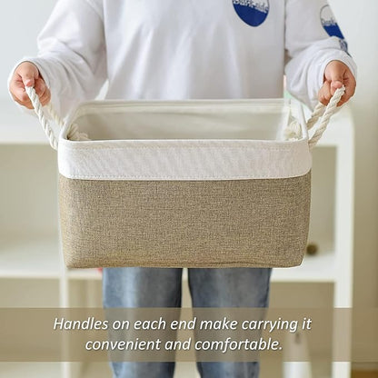 TcaFmac Storage Basket for Organizing - Large 4 Pack Fabric Storage Bins Baskets for Shelves, Foldable Storage Cubes for Closet Cloth Toy Box Gift Organizer(White & Khaki16x12x8 inch)