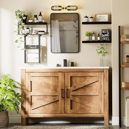 Bathroom Shelves Over Toilet - Floating Shelf for Wall Above Toilet Towels Holder Small Farmhouse Decor Shelves (15.7 inch, Set of 3, Black)