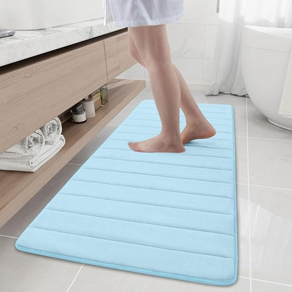 Buganda Memory Foam Bath Mat, 59" x 20", Ultra Soft and Non-Slip Bathroom Rugs, Water Absorbent and Machine Washable Bath Rug Runner for Bathroom, Shower, and Tub, Light Blue