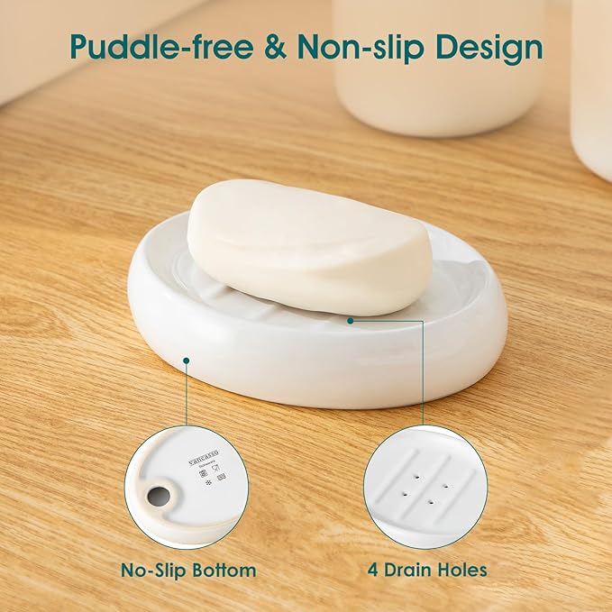 vancasso White Bathroom Accessories Set, Ceramic Soap Dispenser and Toothbrush Holder Sets, Stoneware 4 Pcs Bathroom Sink Set for Modern Home Decor