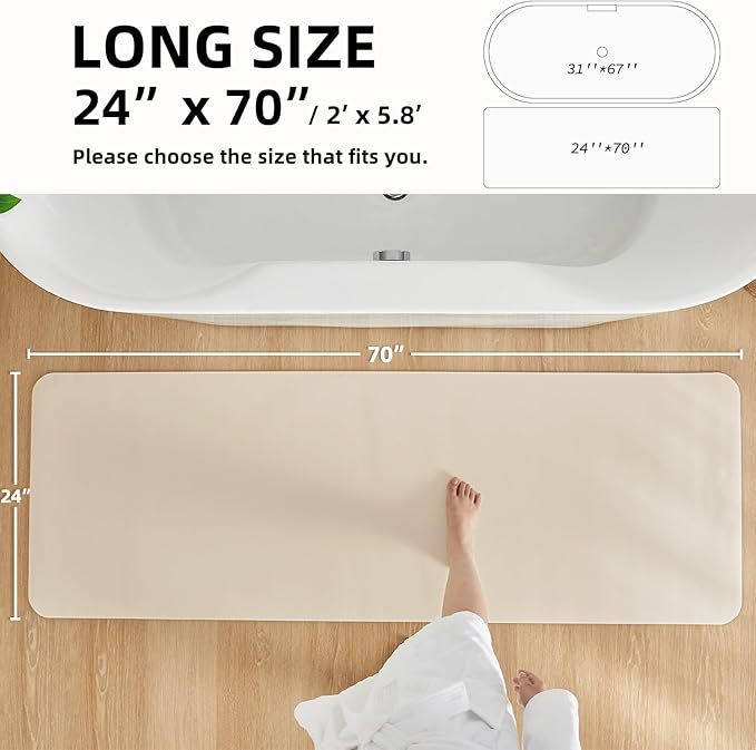 Bathroom Mat Quick Dry, Bathroom Rugs Non Slip Washable Thin Absorbent Bath Mat Fits Under Door Bathroom Floor Mat Perfect for Bath, Shower, or Sink 24"x70" Beige