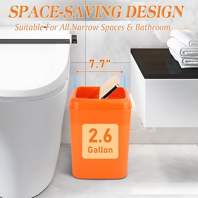 Orange Bathroom Accessories Set, Orange and Gold Bathroom Accessories with Trash Can, Soap Dispenser, Soap Dish, Toothbrush Holder and Q-tip Holders