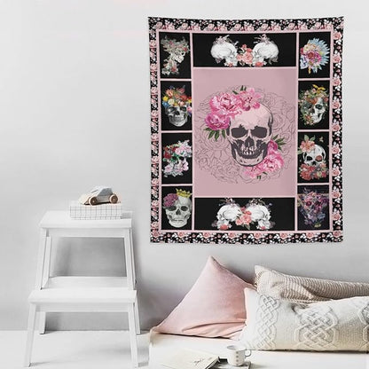 yowecso Sugar Skull Tapestry Horror Skeleton Tapestry Wall Hanging for Bedroom Rose Skull Tapestries Aesthetic Wall Decor for Home Dorm Living Room 50"x60"