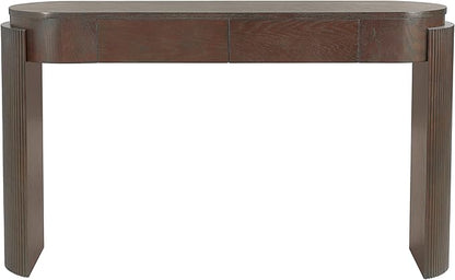 55" Sofa Table with Oval Top and 2 Drawers, Entryway Console Table with Fluted Design for Hallway,Foyer,Entry and Living Room (Fully Assembled-Espresso)