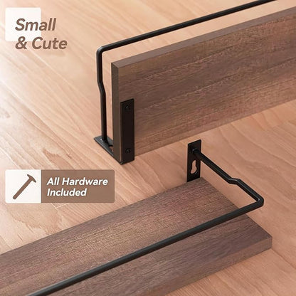 RICHER HOUSE Floating Shelves, Small Wall Shelf for Bathroom Decor, Rustic Wall Mounted Wood Shelves Set of 2, Bathroom Organizer Over Toilet Storage, Kitchen Shelf - Rustic Brown