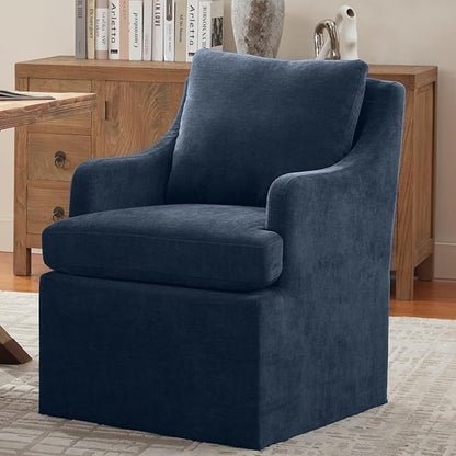 VKNOW Upholstered Dining Chairs, Modern Kitchen Chairs Dinner Chairs with 4 Casters, Linen Armchair for Bedroom Reading Room Living Room, Navy