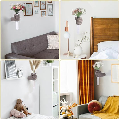 Wall Sculptures, Hand Vases Home Decor, Wall Mount Art Sculpture, Unique Wall Art Statue, Funky Flower Vase Decorations, Modern Eclectic Hanging Decor,Glass Test Tube Vase (Beige)