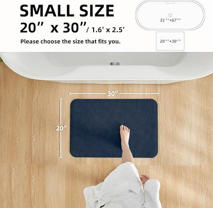 Bathroom Mat Quick Dry, Bathroom Rugs Non Slip Washable Thin Absorbent Bath Mat Fits Under Door Bathroom Floor Mat Perfect for Bath, Shower, or Sink 20"x30" Navy Blue