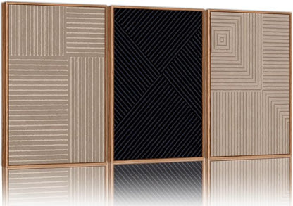 Tinonedraw Mid Century Modern Framed Canvas Wall Art Set of 3, Neutral Abstract Art Prints, Black and Brown Geometric Minimalist Wall Decor for Living Room Bedroom Office Dining Room 16"x24"x3