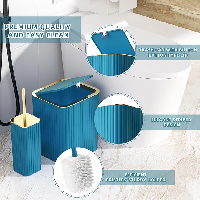 Bathroom Accessory Set - 25PC Teal Bathroom Set, Bathroom Set with Shower Curtain and Rugs, Bathroom Accessories Set, Shower Curtain Set, Trash Can & Soap Dispenser