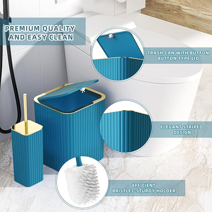 Bathroom Accessory Set - 25PC Teal Bathroom Set, Bathroom Set with Shower Curtain and Rugs, Bathroom Accessories Set, Shower Curtain Set, Trash Can & Soap Dispenser