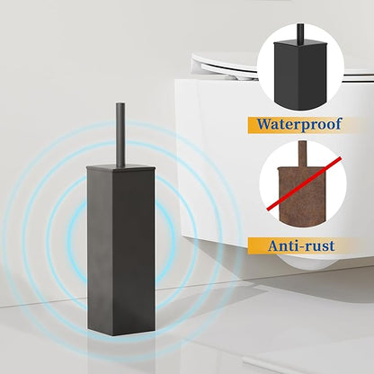 RUACQ Toilet Brush and Holder Set,Square Toilet Bowl Brush for Bathroom with 304 Stainless Steel Handle Toilet Cleaner Brush with Durable Scrubbing Bristles,Splash-Proof (Matte Black)