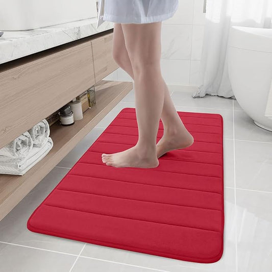Buganda Memory Foam Bath Mat, 44" x 24", Ultra Soft and Non-Slip Bathroom Rugs, Water Absorbent and Machine Washable Bath Rug Runner for Bathroom, Shower, and Tub, Red