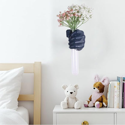 Blue Wall Sculpture,Wall Art Bedoroom,Hand Vase,Funky Flower Vase Decorations,Unique Wall Statue,Home Decor Art