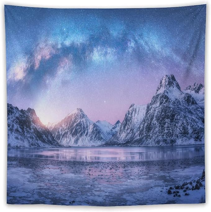 HZOHNAGO Mountain Tapestry Aurora Snow Mountain Sunset Pattern Printed Wall Tapestry Wall Hanging for Bedroom Living Room Dorm 60" W x 60" H
