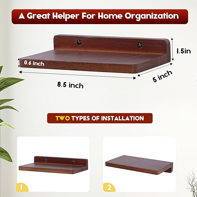 Small Floating Shelves for Wall,5x8.5 Inches Wall Shelf Set of 3,Display Shelf for Bedroom, Bathroom, Kitchen Decor (Dark Walnut)