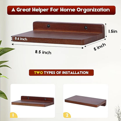 Small Floating Shelves for Wall,5x8.5 Inches Wall Shelf Set of 3,Display Shelf for Bedroom, Bathroom, Kitchen Decor (Dark Walnut)