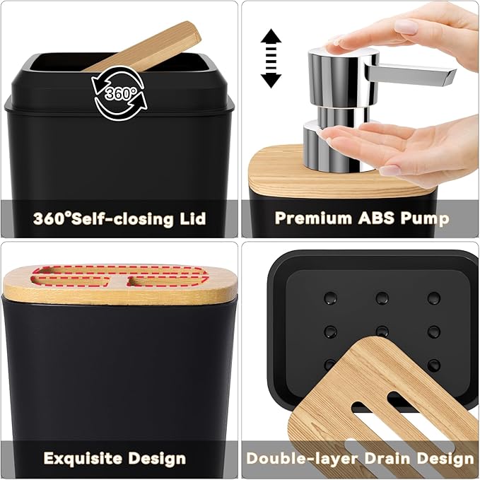 Bathroom Sets with Shower Curtain and Rugs,24PCS Black Bathroom Set Shower Curtain Set with Bathroom Trash Can Bathroom Accessories