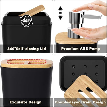 Bathroom Sets with Shower Curtain and Rugs,24PCS Black Bathroom Set Shower Curtain Set with Bathroom Trash Can Bathroom Accessories