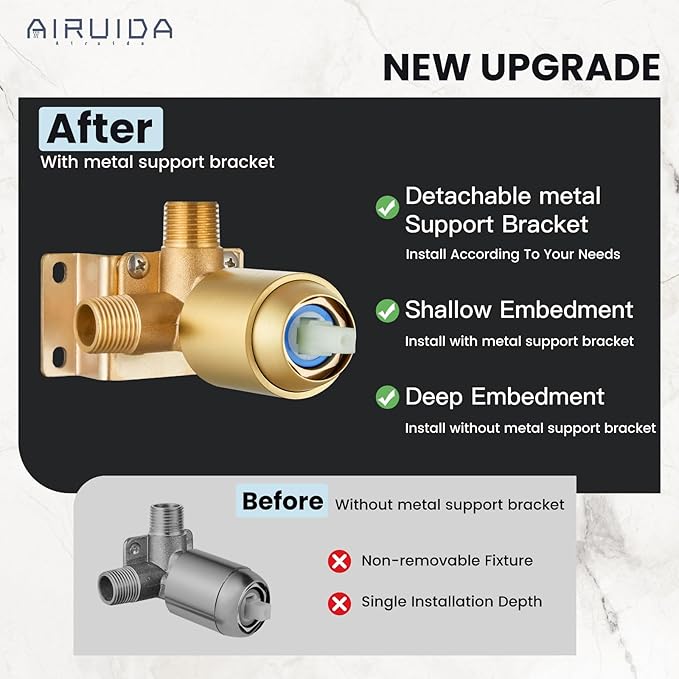 Airuida Shower Faucet Set Bathroom Rain Shower System SUS304 Stainless Steel Single Handle With Male Threads Rough-in Valve Shower Trim Kit 12 Inch Wall Mount Shower Head Brushed Gold