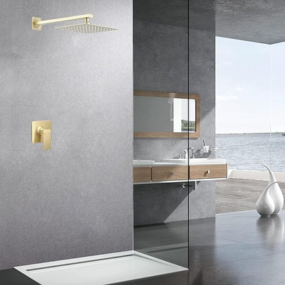 Brushed Gold Shower Faucet Set Bathroom Luxury Rainfall Shower System with Rain Shower Head Single Function Shower Trim Kit with Rough-in Valve