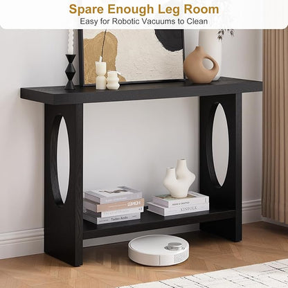 BECHAEO 47-Inch Modern Narrow Console Tables with Solid Wood Veneer - 2’’ Thickened Tabletop, 2-Tier Slim Sofa Table Behind Couch, Rectangle Entryway Table for Hallway Living Room, Black Oak