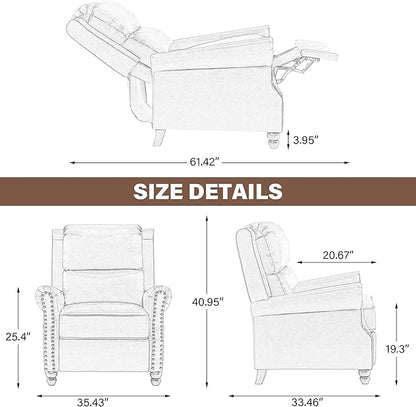 UIXE Pushback Recliner Chair, Faux Leather Armchair Push Back Accent Chair, Rivet Trim Club Chair Home Theater Overstuffed Single Sofa Reading Seat for Living Room, Gray