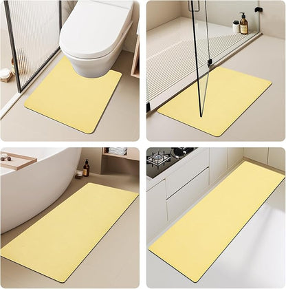 Bathroom Mat Quick Dry, Bathroom Rugs Non Slip Washable Thin Absorbent Bath Mat Fits Under Door Bathroom Floor Mat Perfect for Bath, Shower, or Sink 24"x36" Light Yellow