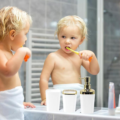 9Pcs Bathroom Accessories - White Bathroom Accessories Set with Trash Can, Soap Dispenser, Soap Dish, Toothbrush Holder, Toothbrush Cup, Toilet Brush Holder, Qtip Holders and Tray for Home