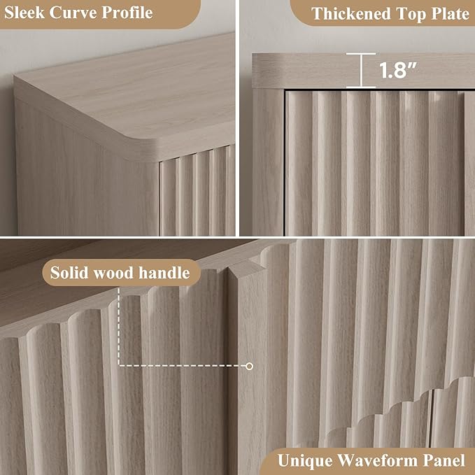 Buffet Cabinet with Storage, 120"Fluted Coffee Bar with 8 Drawers & 4 Doors, Modern Sideboard Buffet with Solid Wood Handle, Credenza Storage Cabinet for Kitchen Living Dining Room, Natural Oak(2PCS)