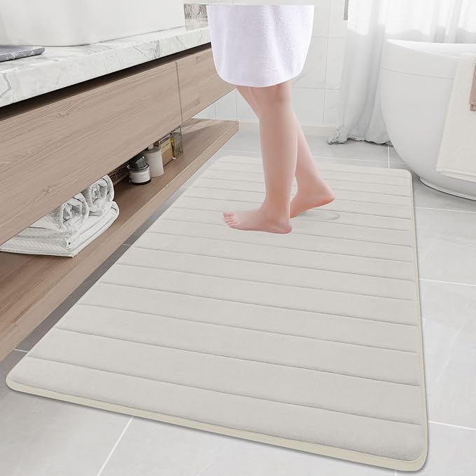 Buganda Memory Foam Bath Mat, 59" x 34", Ultra Soft and Non-Slip Bathroom Rugs, Water Absorbent and Machine Washable Bath Rug Runner for Bathroom, Shower, and Tub, Cream