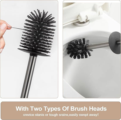 BGL Standing Toilet Brush and Holder GunGrey Aluminium Toilet Bowl Cleaner Brush and Holder for Bathroom Storage and Organization, Square Design Sturdy and Space Saving