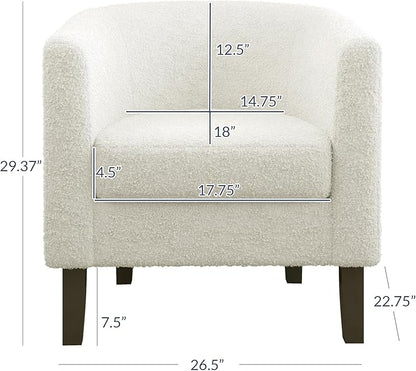 BELLEZE Accent Barrel Chair Set of 2, Linen Round Chair Club Tub Sofa Corner Chair with Flared Legs and Cozy Soft Padding for Living Room Bedroom Waiting Room - Teddy White