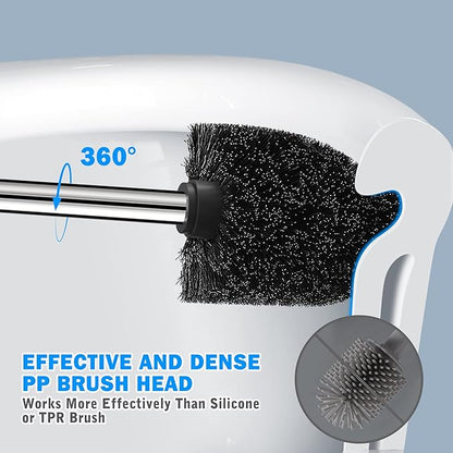 Toilet Brush and Holder, 2 Pack Toilet Brush with 304 Stainless Steel Long Handle, Toilet Bowl Brush for Bathroom Toilet-Ergonomic, Elegant,Durable (Black)
