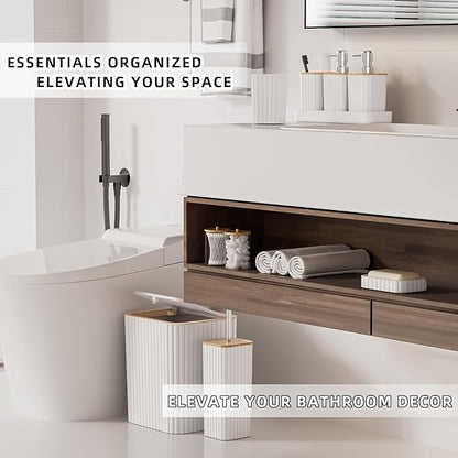 Bathroom Accessories Set - Elegant White Bathroom Set, 10PC Bathroom Accessory Set, Toilet Brush, Trash Can, Qtip Holder Dispenser & Soap Dispenser