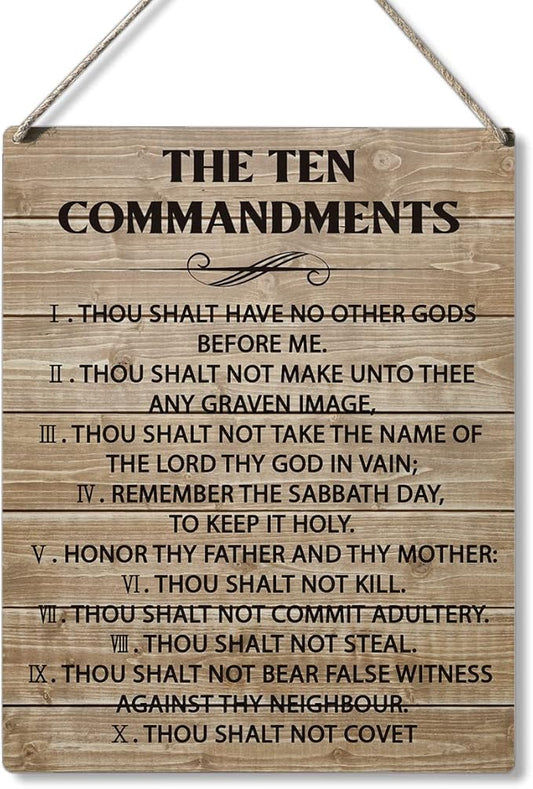 Qious Inspirational Signs Gift Farmhouse the Ten Commandments Thou Shalt Have No Other Gods Before Me Wooden Hanging Sign Rustic Wall Art Home Office Living Room Decoration 10 x 8 Inches…