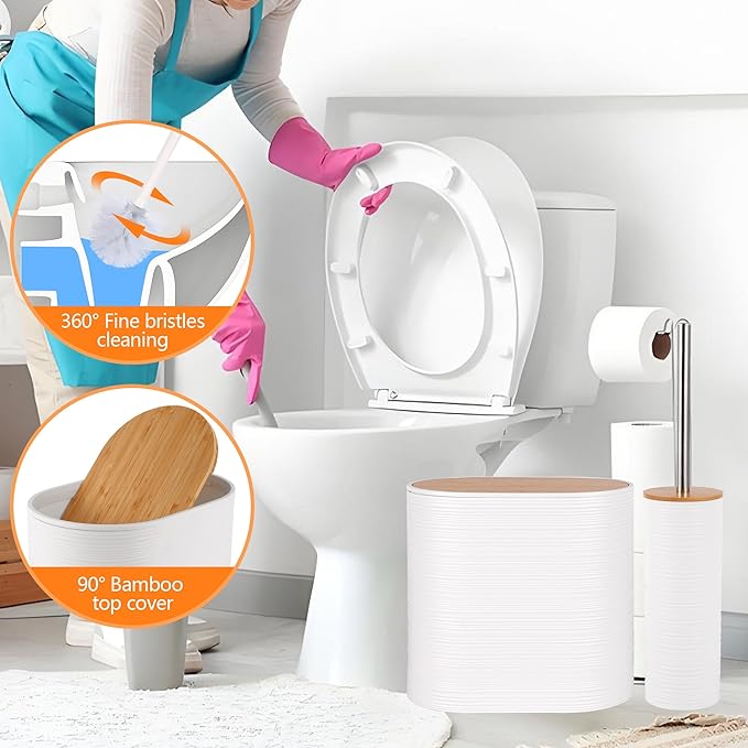 Bathroom Accessory Set,10 PCS White Bathroom Accessories Set with Trash Can, Toothbrush Holder, Soap Dispenser, Toothbrush Cup, Vanity Tray, Soap Dish, Toilet Brush, Qtip Holders