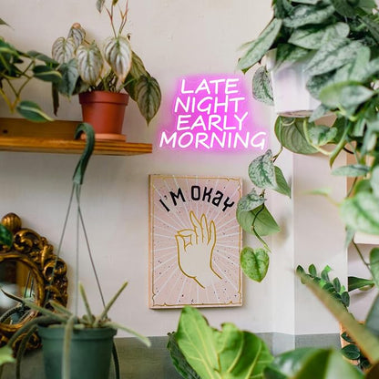 Bar Neon Sign Late Night Early Morning Neon Signs for Wall Decor Beer LED Neon Sign Pink Letter Neon Light Sign Dimmable Neon Lights for Bedroom Bar Party Hotel Club Party Man Cave Decor