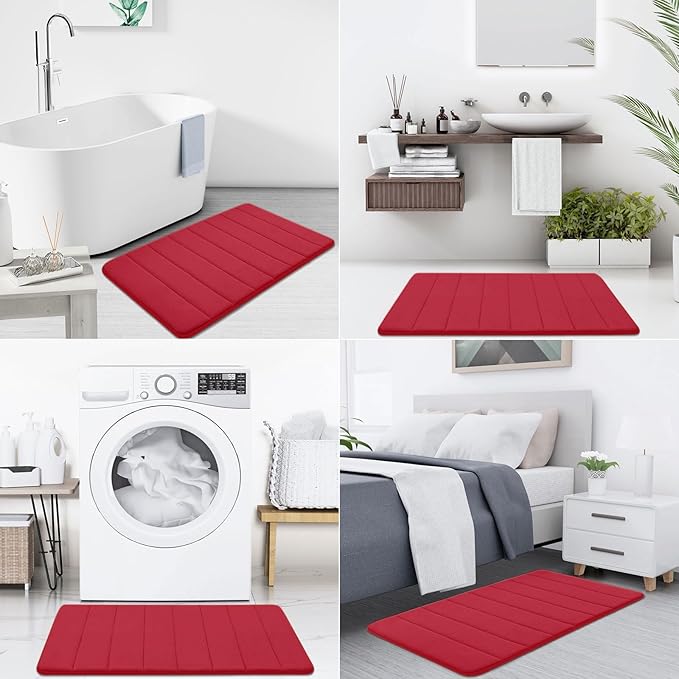 Buganda Memory Foam Bath Mat, 47" x 17", Ultra Soft and Non-Slip Bathroom Rugs, Water Absorbent and Machine Washable Bath Rug Runner for Bathroom, Shower, and Tub, Red