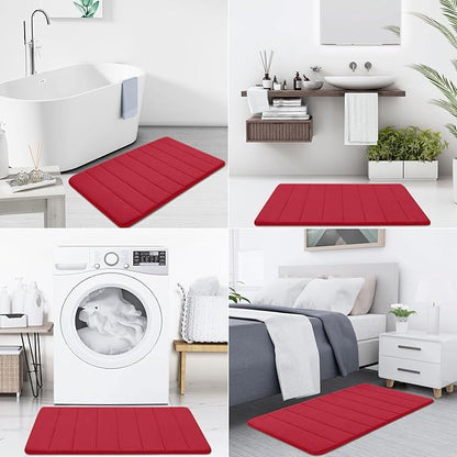 Buganda Memory Foam Bath Mat, 47" x 17", Ultra Soft and Non-Slip Bathroom Rugs, Water Absorbent and Machine Washable Bath Rug Runner for Bathroom, Shower, and Tub, Red