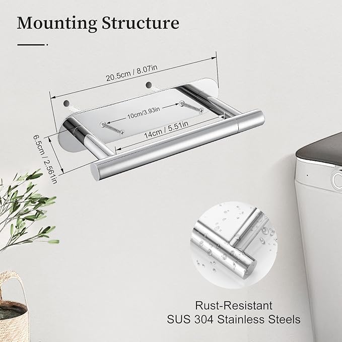 Chrome Toilet Paper Holder, Upgraded SUS304 Stainless Steel Toilet Roll Holder, Modern Double Base Paper Towel Holder Wall Mount for Bathroom, Kitchen, Washroom