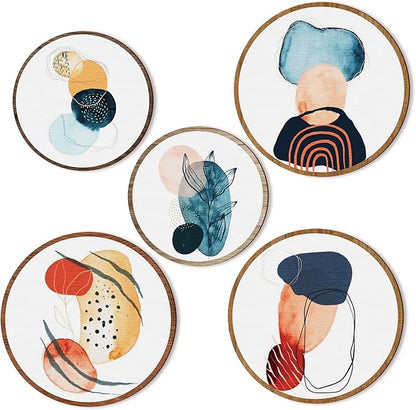 Qunclay 5 Pcs Wall Art Decor Wooden Living Room Wall Decor Bohemian Hanging Farmhouse Geometric 10'' and 8'' Aesthetic Wood Minimalist Posters for Bedroom(Geometry)