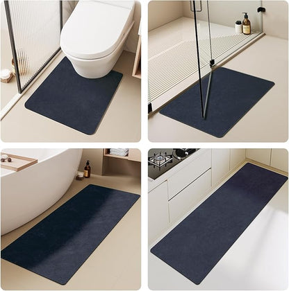 Bathroom Mat Quick Dry, Bathroom Rugs Non Slip Washable Thin Absorbent Bath Mat Fits Under Door Bathroom Floor Mat Perfect for Bath, Shower, or Sink 24"x60" Navy Blue