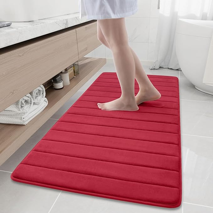 Buganda Memory Foam Bath Mat, 60" x 24", Ultra Soft and Non-Slip Bathroom Rugs, Water Absorbent and Machine Washable Bath Rug Runner for Bathroom, Shower, and Tub, Red
