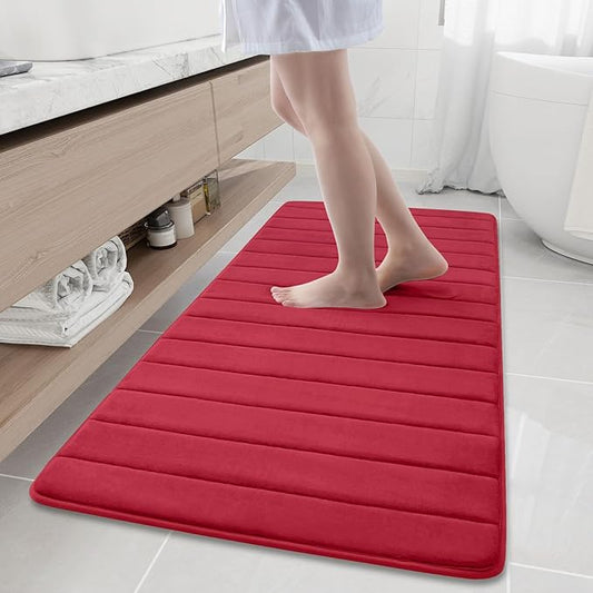 Buganda Memory Foam Bath Mat, 60" x 24", Ultra Soft and Non-Slip Bathroom Rugs, Water Absorbent and Machine Washable Bath Rug Runner for Bathroom, Shower, and Tub, Red