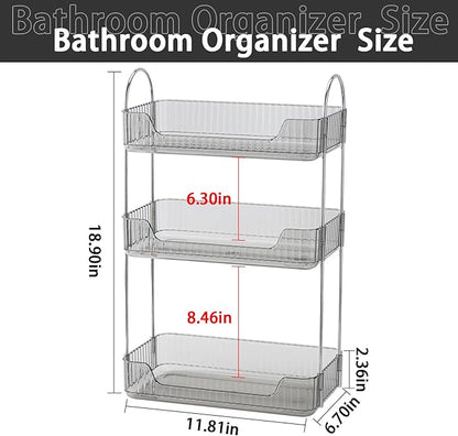 3-Tier Gray Countertop Storage - Bathroom & Kitchen Organizer, Cosmetics & Makeup Shelf, Spice Rack