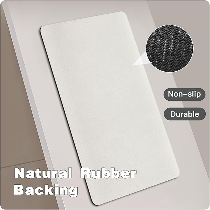 White Bath Mat, Bathroom Rugs Non Slip Washable Thin Absorbent Quick Dry Bath Mat Fits Under Door Bathroom Floor Mat Perfect for Bath, Shower, or Sink 17"x59" White