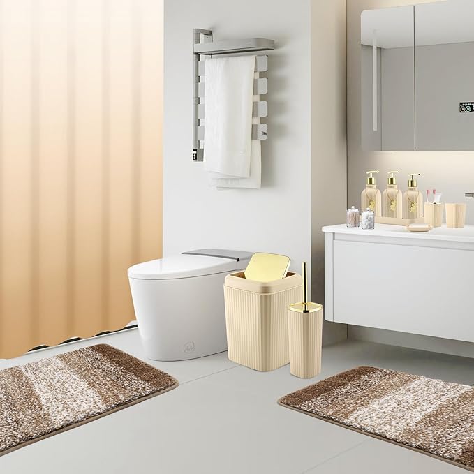 32PCS Bathroom Set Bathroom Sets with Shower Curtain and Rugs Beige Bathroom Accessories,Shower Curtain Set,Bathroom Rug Set with Bathroom Trash Can